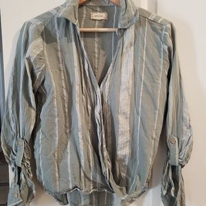 Green and white Striped Blouse